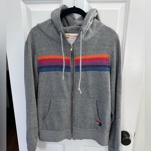 Aviator Nation 5 Stripe Hoodie Heather Grey Size Small
